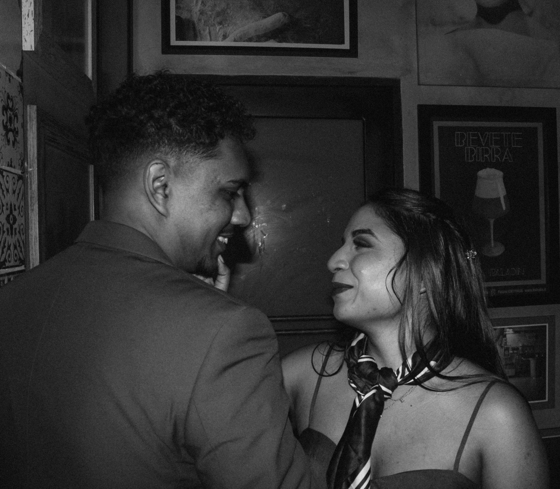Laughing together in black and white